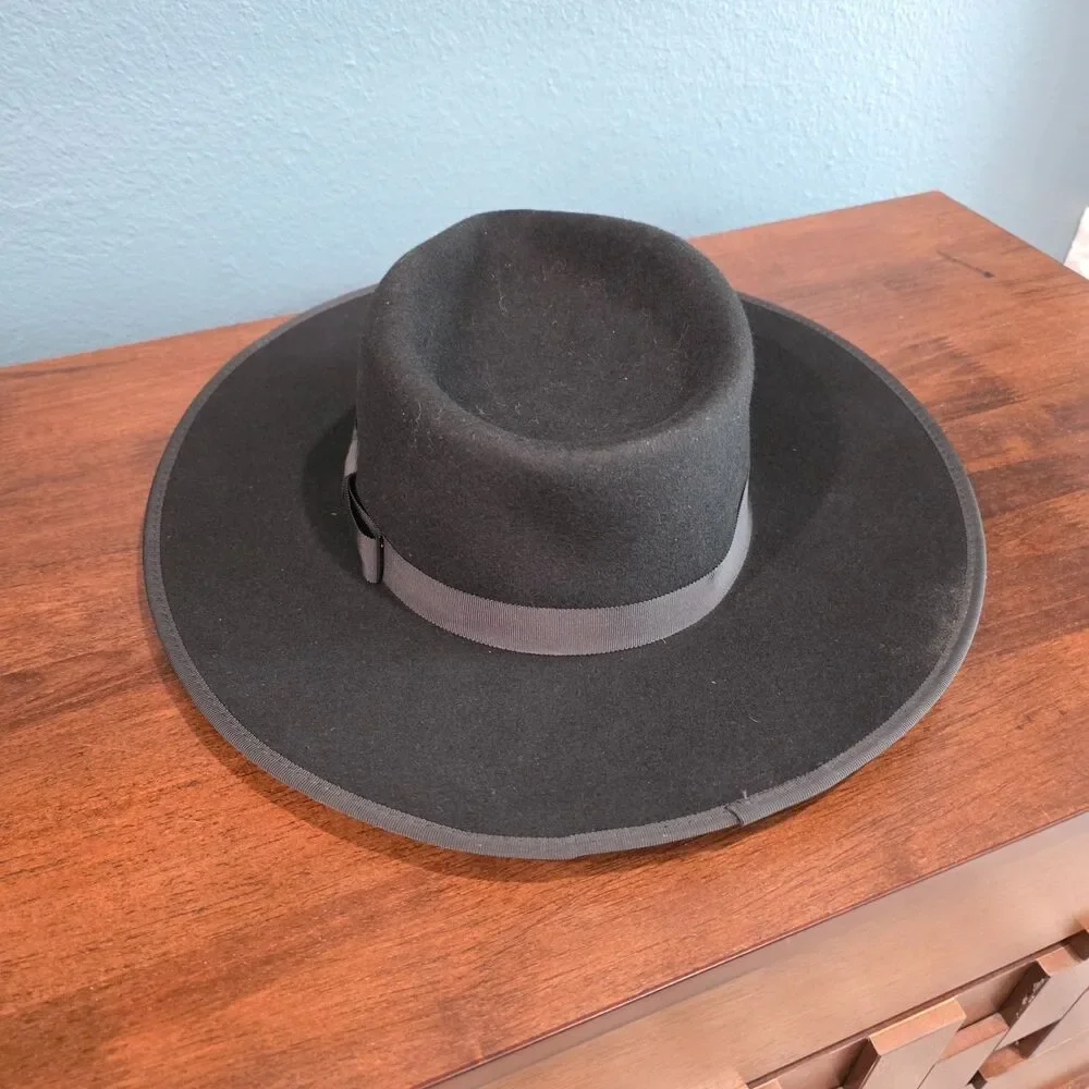 Wallaroo Sloan Women's Hat Fedora Black Wool-Felt UPF 50+ Wide Brim READ